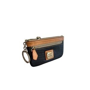 Dooney & Bourke Black with Tan Trim Mini Zip Key Pouch